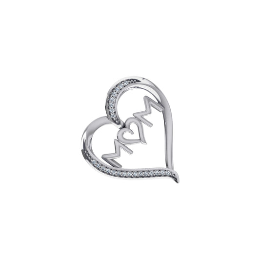 10K White Gold Round Diamond Womens Mom Heart Pendant 1/25 Ctw