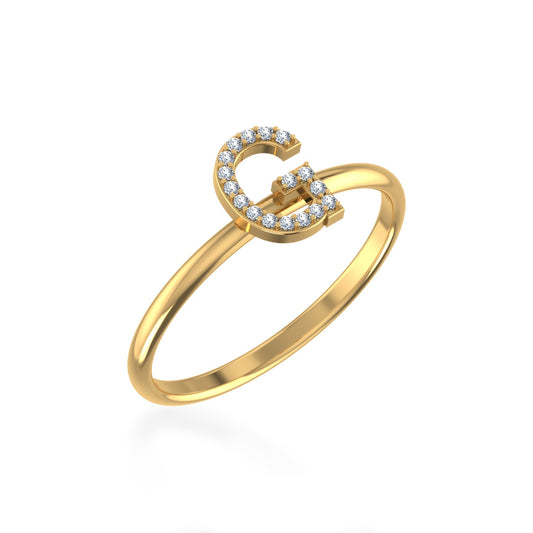 10K Yellow Gold Womens Round Diamond G Initial Letter Ring 1/20 Ctw