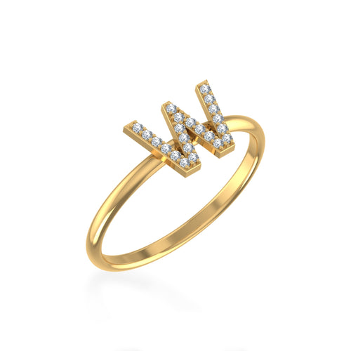 10K Yellow Gold Womens Round Diamond W Initial Letter Ring 1/10 Ctw