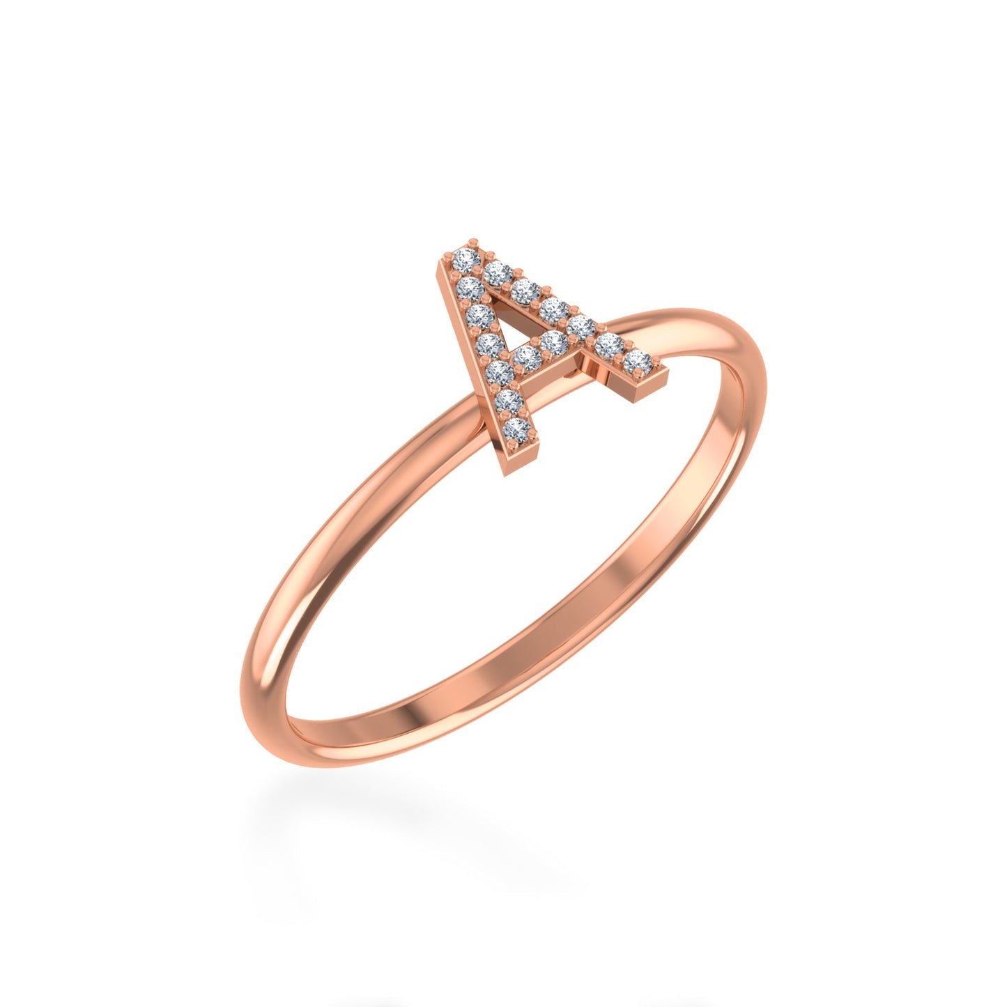 10K Rose Gold Womens Round Diamond A Initial Letter Ring 1/25 Ctw