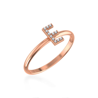 10K Rose Gold Womens Round Diamond E Initial Letter Ring 1/25 Ctw
