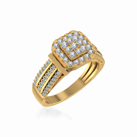 10K Yellow Gold Round Diamond Halo Bridal Cluster Ring 7/8 Ctw