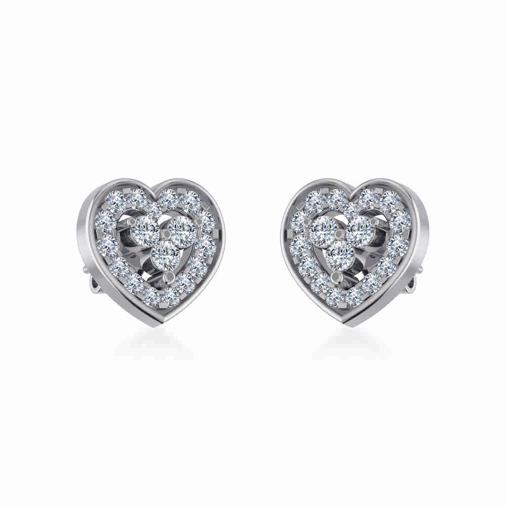 10K White Gold Womens Round Diamond Heart Cluster Earrings 3/8 Ctw