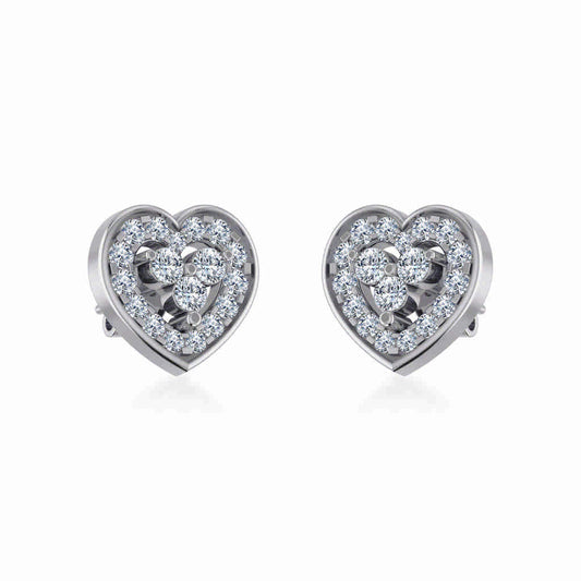 10K White Gold Womens Round Diamond Heart Cluster Earrings 3/8 Ctw
