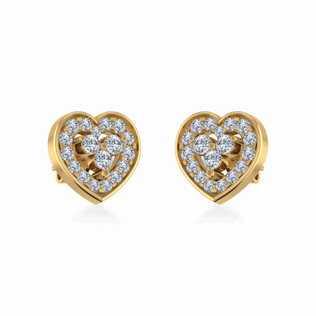 10K Yellow Gold Womens Round Diamond Heart Cluster Earrings 3/8 Ctw