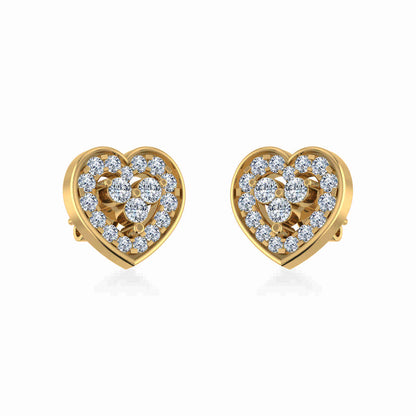 10K Yellow Gold Womens Round Diamond Heart Cluster Earrings 3/8 Ctw