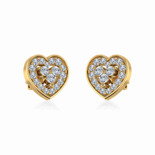 10K Yellow Gold Womens Round Diamond Heart Cluster Earrings 3/8 Ctw