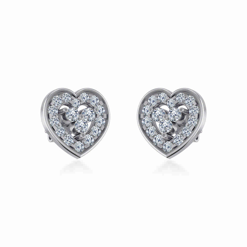 10K White Gold Womens Round Diamond Heart Cluster Earrings 1/2 Ctw