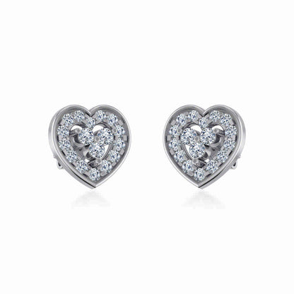 10K White Gold Womens Round Diamond Heart Cluster Earrings 1/2 Ctw