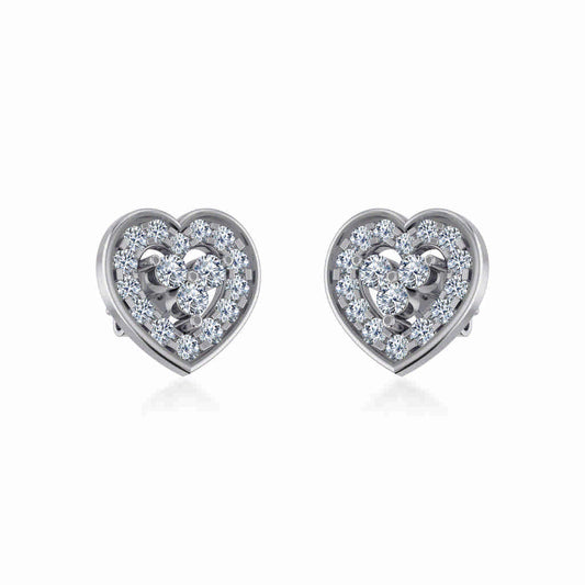 10K White Gold Womens Round Diamond Heart Cluster Earrings 1/2 Ctw