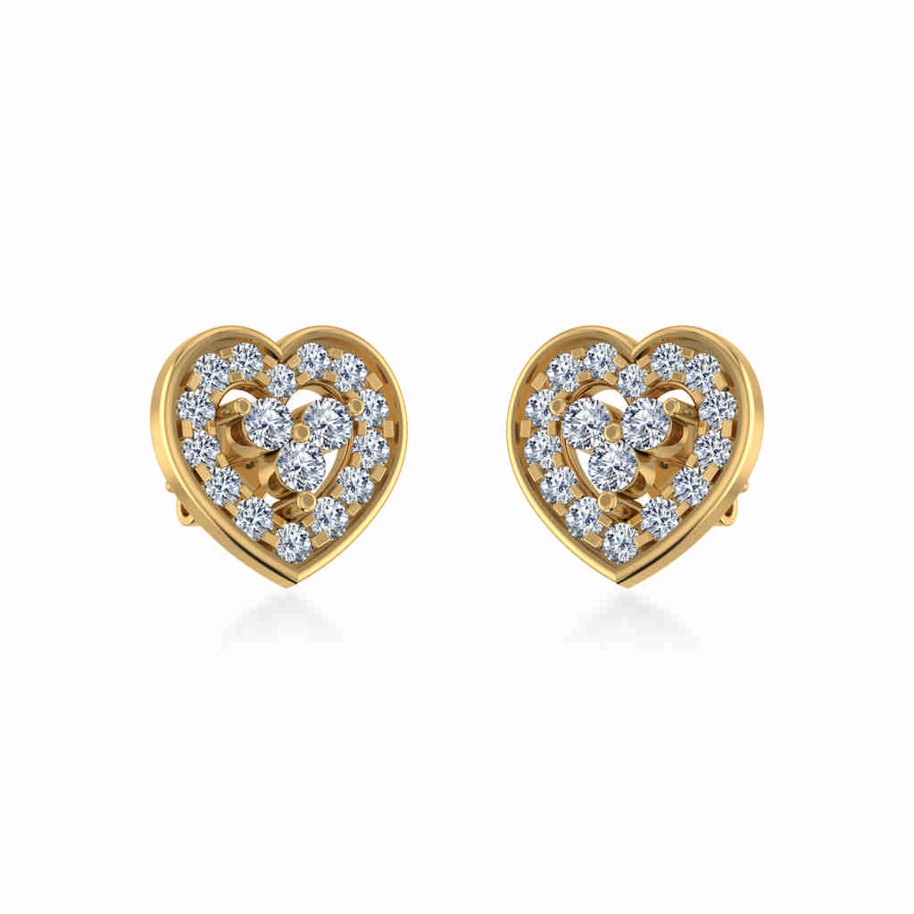10K Yellow Gold Womens Round Diamond Heart Cluster Earrings 1/2 Ctw