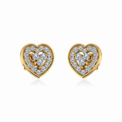 10K Yellow Gold Womens Round Diamond Heart Cluster Earrings 1/2 Ctw