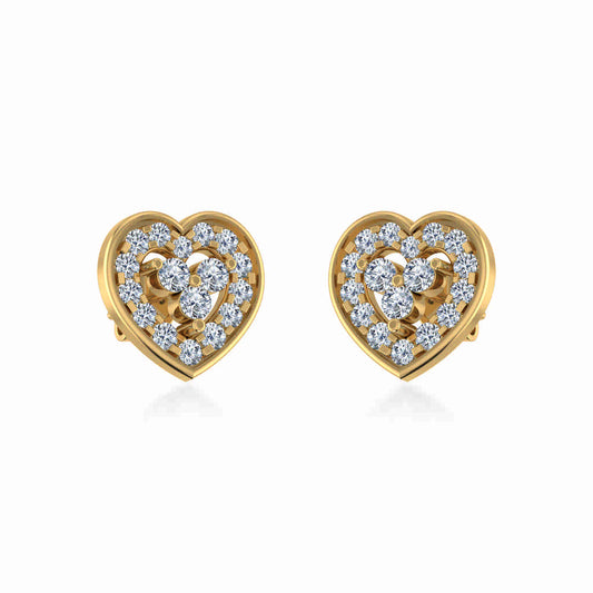 10K Yellow Gold Womens Round Diamond Heart Cluster Earrings 1/2 Ctw