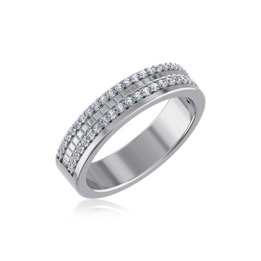 14K White Gold Round Diamond Prong Set Designer Couple Band 1/3 Ctw
