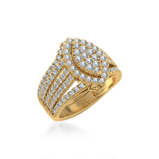 10K Yellow Gold Womens Round Diamond Big Bridal Marquise Shape Ring 1-1/2 Ctw