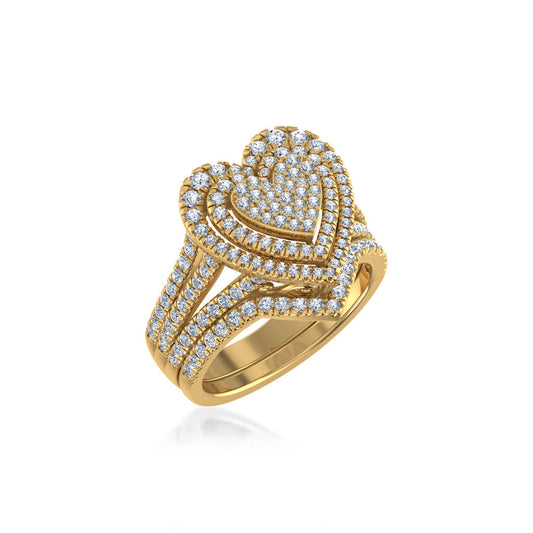10K Yellow Gold Womens Round Diamond Big Bridal Heart Shape Ring 1-1/2 Ctw