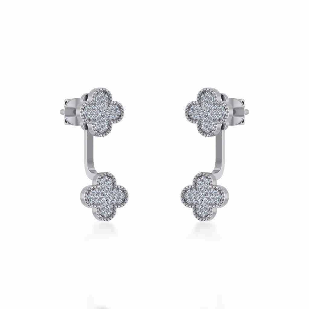 10K White Gold Womens Round Diamond Cluster Top Open Earrings 1/5 Ctw
