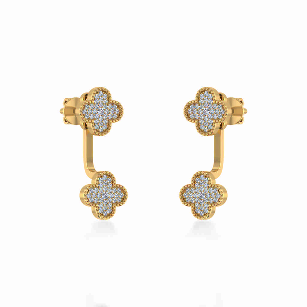 10K Yellow Gold Womens Round Diamond Cluster Top Open Earrings 1/5 Ctw