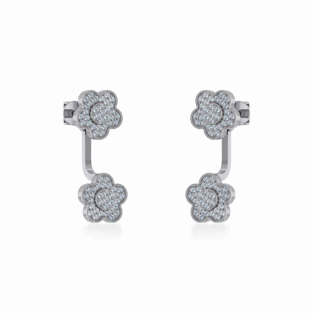 10K White Gold Womens Round Diamond Floral Cluster Top Open Earrings 3/8 Ctw