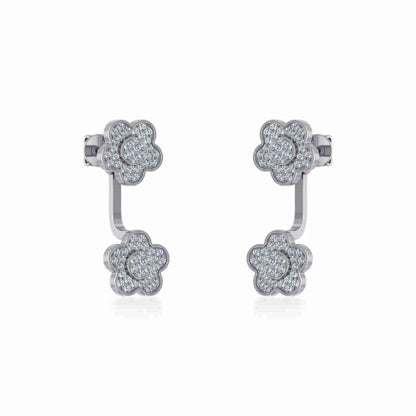 10K White Gold Womens Round Diamond Floral Cluster Top Open Earrings 3/8 Ctw