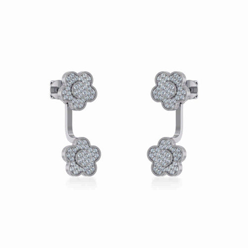 10K White Gold Womens Round Diamond Floral Cluster Top Open Earrings 3/8 Ctw