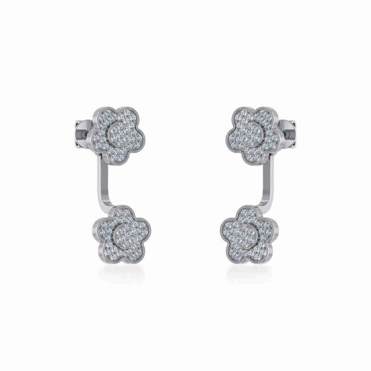 10K White Gold Womens Round Diamond Floral Cluster Top Open Earrings 3/8 Ctw