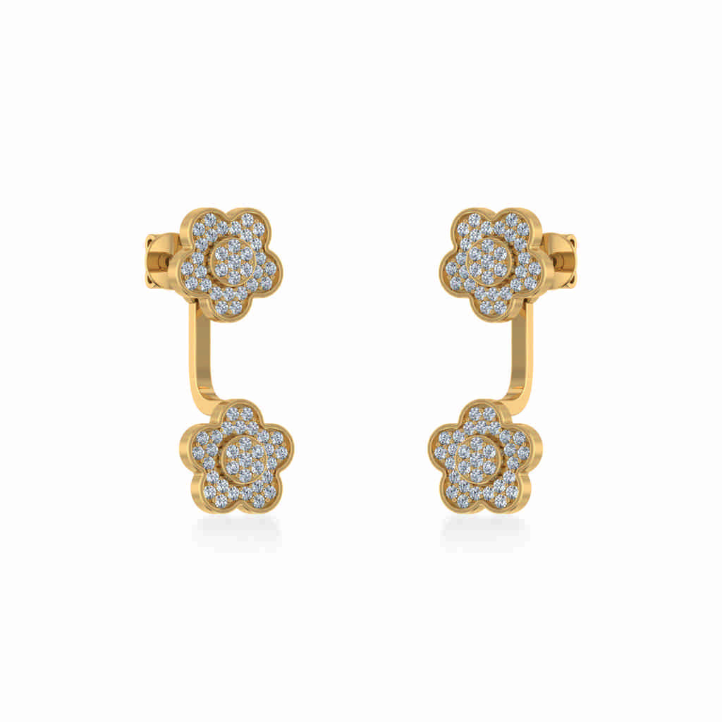 10K Yellow Gold Womens Round Diamond Floral Cluster Top Open Earrings 3/8 Ctw