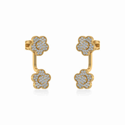 10K Yellow Gold Womens Round Diamond Floral Cluster Top Open Earrings 3/8 Ctw