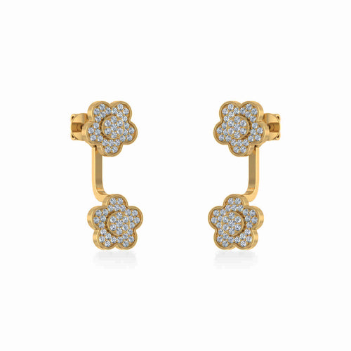 10K Yellow Gold Womens Round Diamond Floral Cluster Top Open Earrings 3/8 Ctw