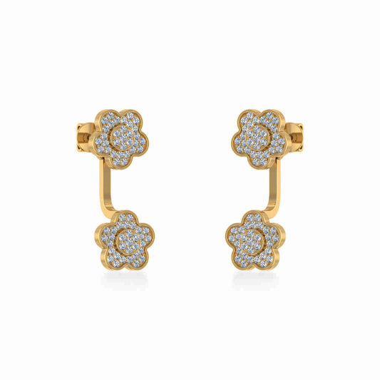 10K Yellow Gold Womens Round Diamond Floral Cluster Top Open Earrings 3/8 Ctw