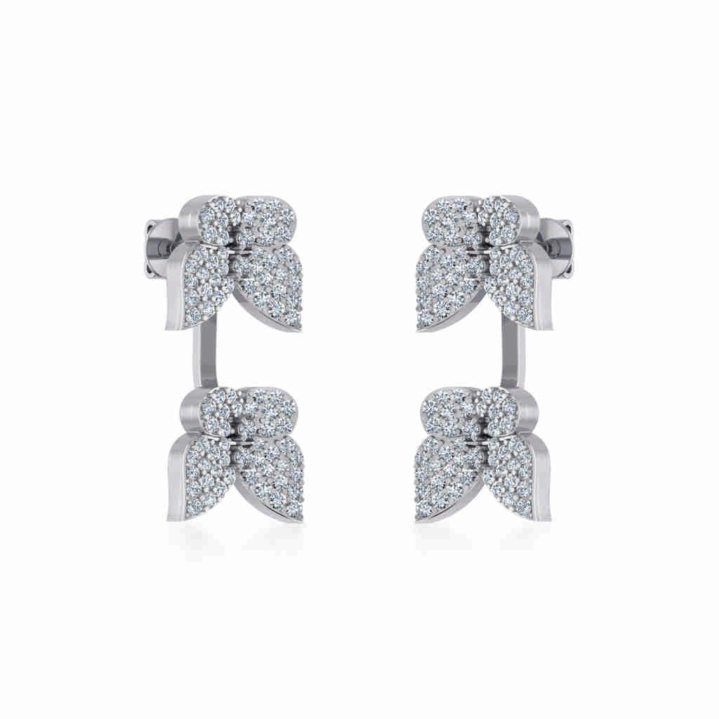 10K White Gold Womens Round Diamond Butterfly Cluster Top Open EarRing 1/4 Ctw