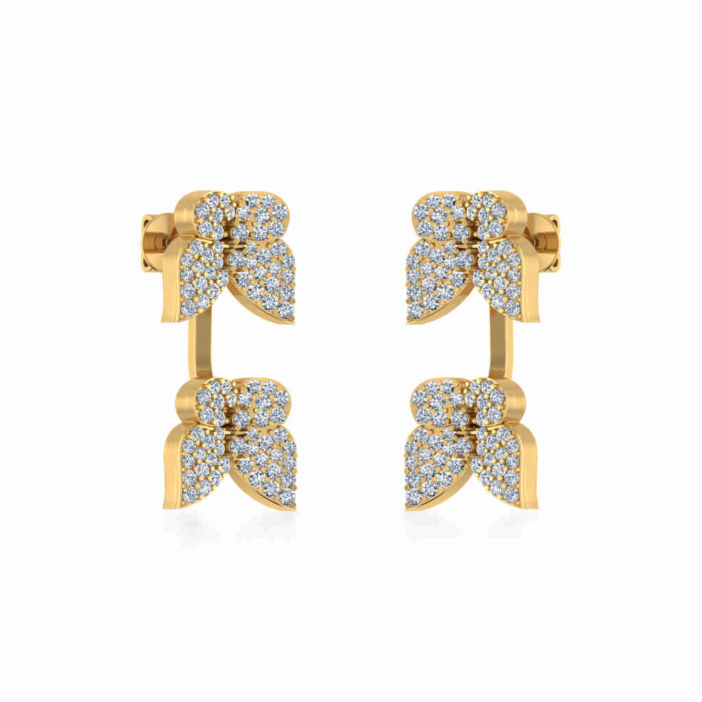10K Yellow Gold Womens Round Diamond Butterfly Cluster Top Open Earring 1/4 Ctw