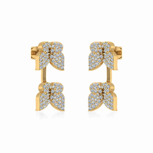 10K Yellow Gold Womens Round Diamond Butterfly Cluster Top Open Earring 1/4 Ctw
