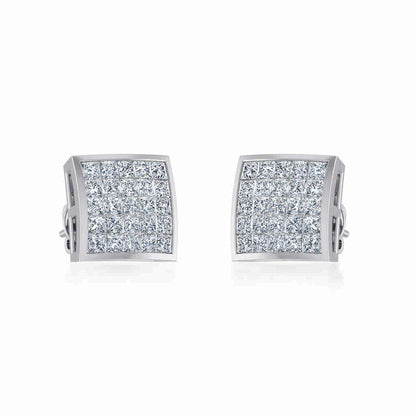 10K White Gold Mens Princess Diamond Square Stud Earrings 3/4 Ctw