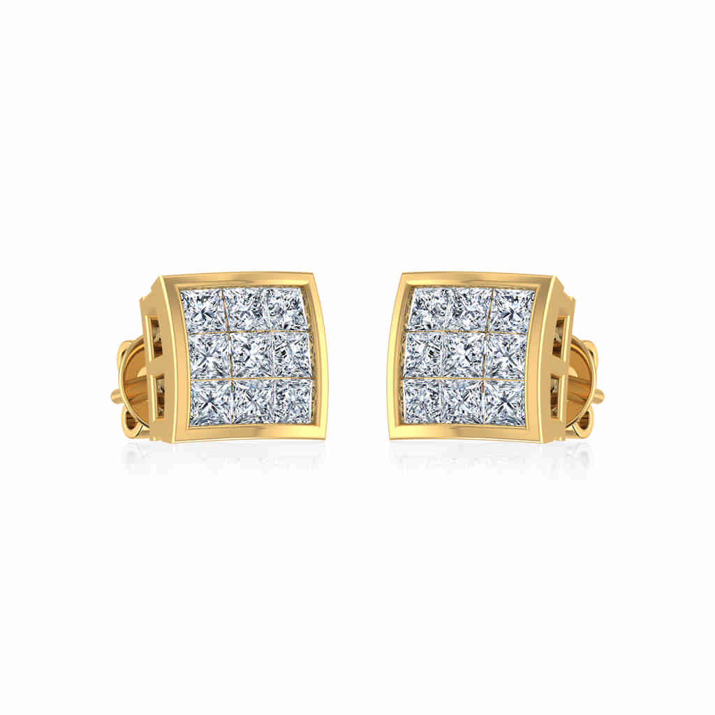 10K Yellow Gold Princess Cut Diamond Square Mens Stud Earrings 1/4 Ctw
