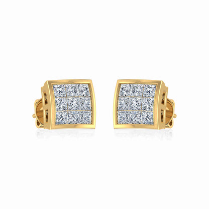 10K Yellow Gold Princess Cut Diamond Square Mens Stud Earrings 1/4 Ctw