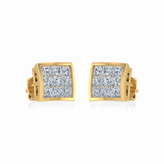 10K Yellow Gold Princess Cut Diamond Square Mens Stud Earrings 1/4 Ctw