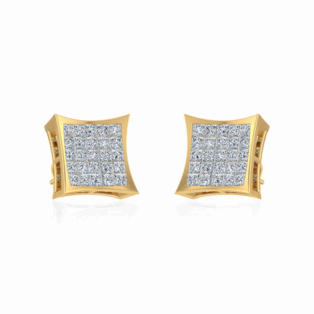 10K Yellow Gold Mens Princess Diamond Square Stud Earrings 1 Ctw