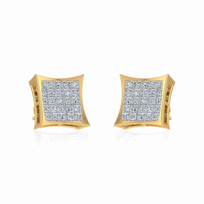 10K Yellow Gold Mens Princess Diamond Square Stud Earrings 1 Ctw