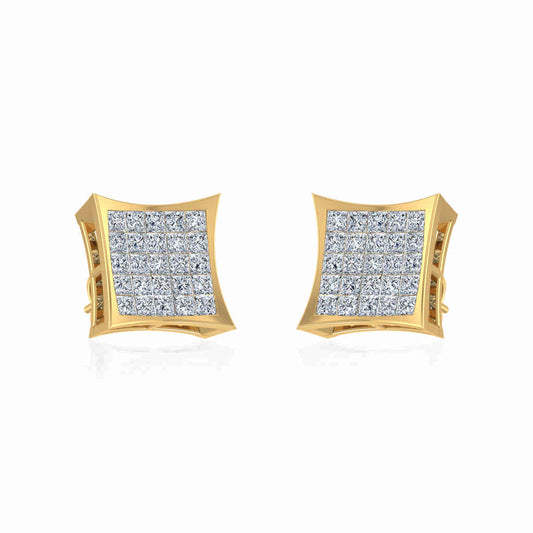 10K Yellow Gold Mens Princess Diamond Square Stud Earrings 1 Ctw