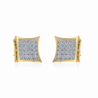 10K Yellow Gold Mens Princess Diamond Square Stud Earrings 3/4 Ctw