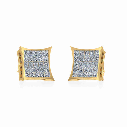 10K Yellow Gold Mens Princess Diamond Square Stud Earrings 3/4 Ctw