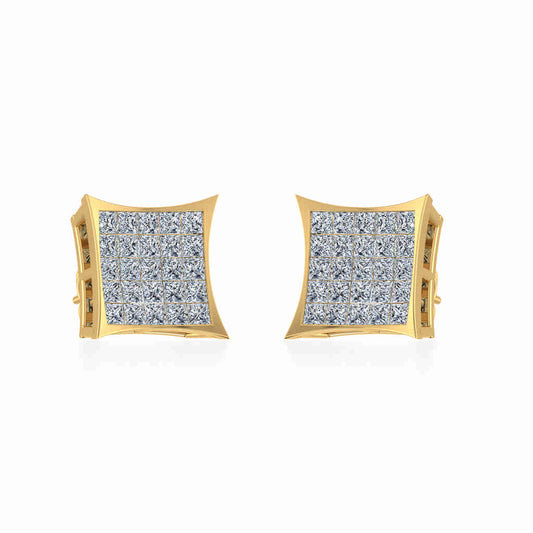 10K Yellow Gold Mens Princess Diamond Square Stud Earrings 3/4 Ctw
