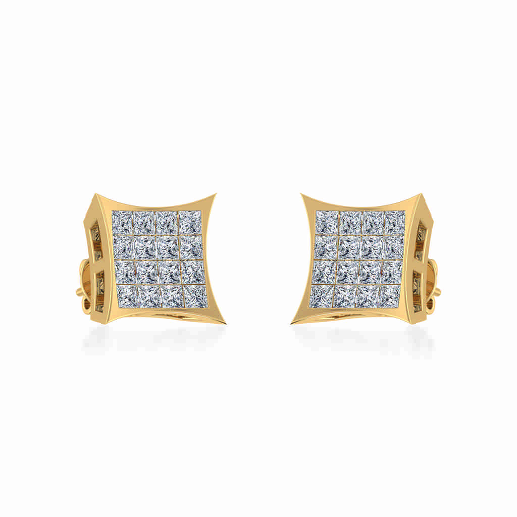 10K Yellow Gold Mens Princess Diamond Square Stud Earrings 1/2 Ctw