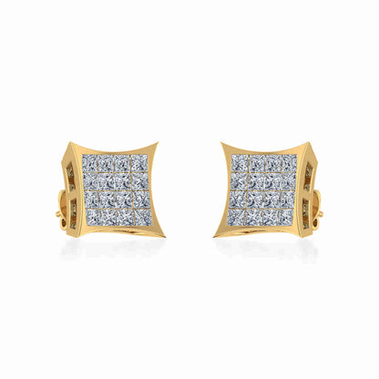 10K Yellow Gold Mens Princess Diamond Square Stud Earrings 1/2 Ctw