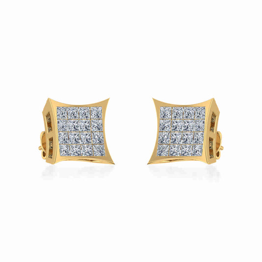 10K Yellow Gold Mens Princess Diamond Square Stud Earrings 1/2 Ctw