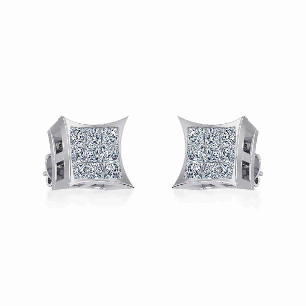 10K White Gold Mens Princess Diamond Square Stud Earrings 1/4 Ctw