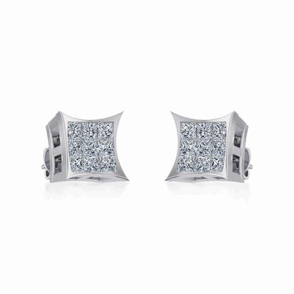 10K White Gold Mens Princess Diamond Square Stud Earrings 1/4 Ctw