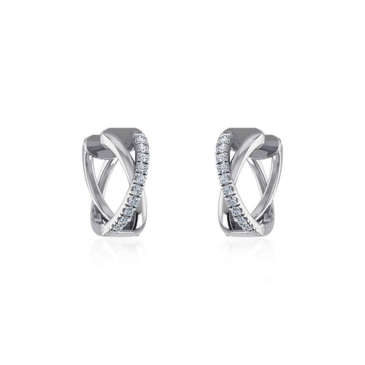 10K White Gold Womens Round Diamond Small Huggies Earrings 1/2 Ctw