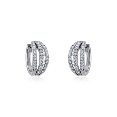 10K White Gold Womens Round Diamond Small Huggies Earrings 3/4 Ctw